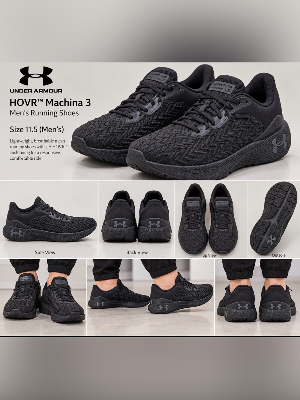 Under Armour Men’s All-Black Knit Training Sneakers